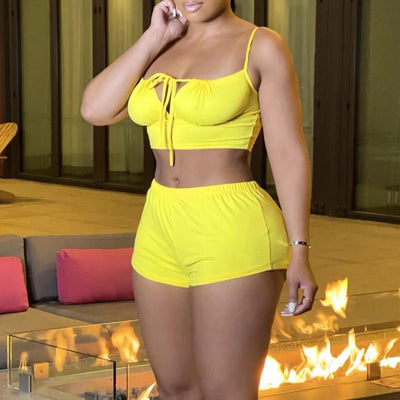 Solid Sleeveless Bandage Tube Top & Shorts Set