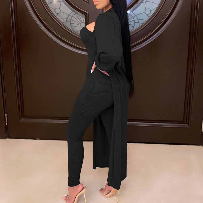 Solid Off Shoulder Jumpsuit & Long Coat Set