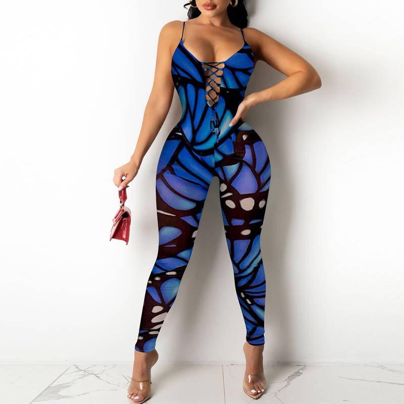 Butterfly Pattern Sleeveless Bandage Jumpsuit