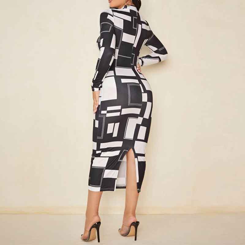 Print Long Sleeve Midi Dress