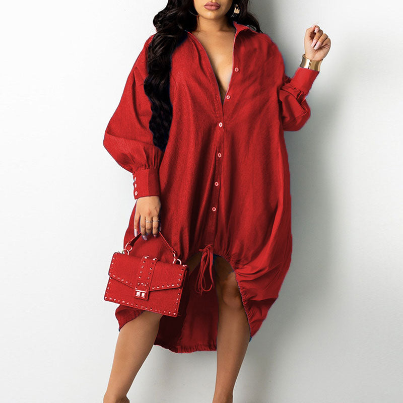 Colorblock Long Sleeve Button Detailed Loose Shirt Dress