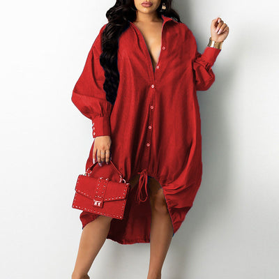 Colorblock Long Sleeve Button Detailed Loose Shirt Dress