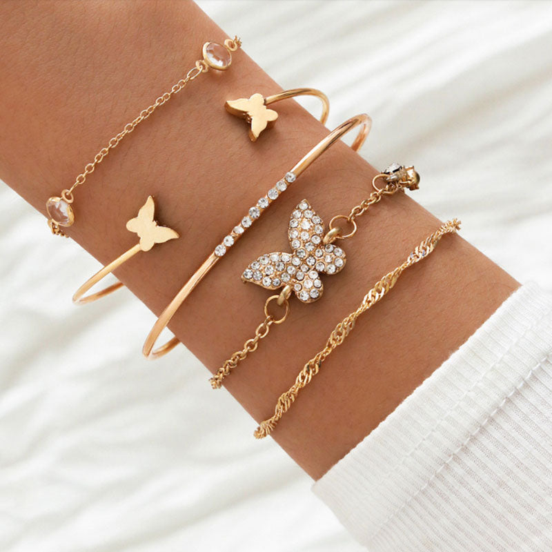 Rhinestone Butterfly Pattern 5PCS Bracelet Set