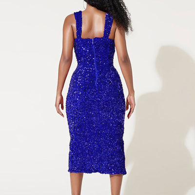 Sequins Sleeveless High Slit Midi Dress