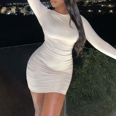 Solid Long Sleeve Cut Out Bandage Bodycon Dress