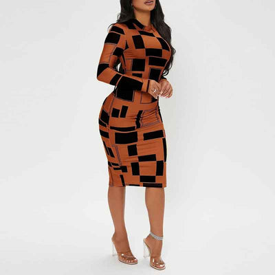 Print Long Sleeve Midi Dress