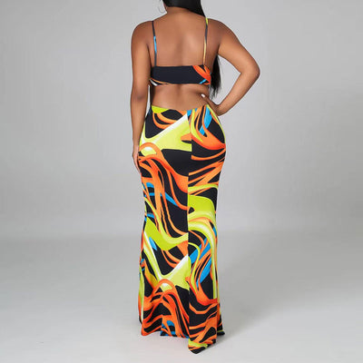 Tie Dye Print Sleeveless Cut Out Maxi Dress