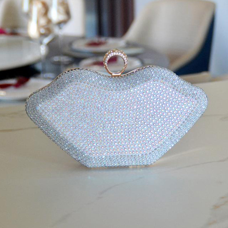 Rhinestone Lips Pattern Clutch Bag