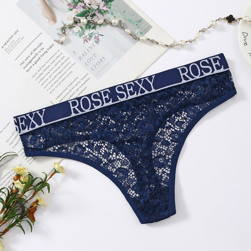 Letter Print Low Waist Lace Panties