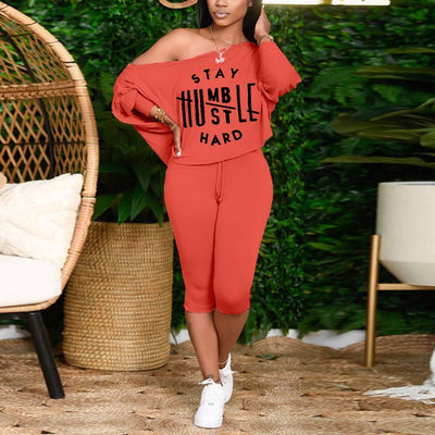 Letter Print One Shoulder Two Piece Set