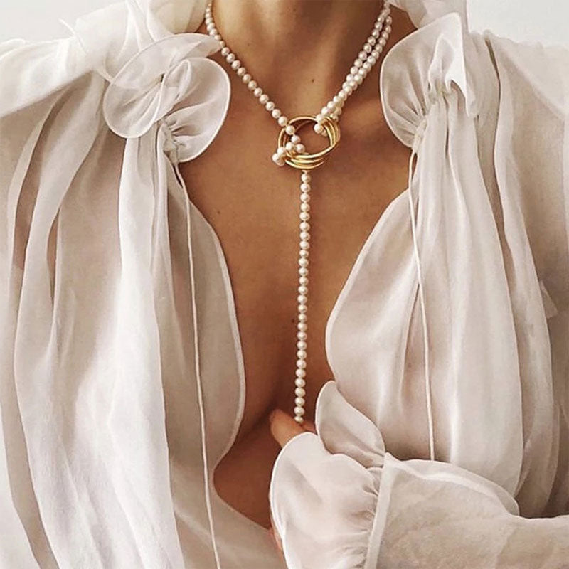 1PCS Faux Pearl Geo Coin Pattern Necklace