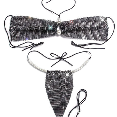 Rhinestone Beaded Decoration Bikini Set