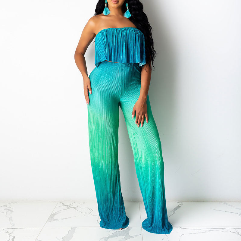 Gradient Color Tube Top & Wide Leg Pants Set