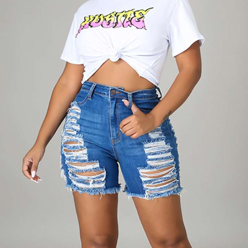 Solid High Waist Cut Out Denim Shorts