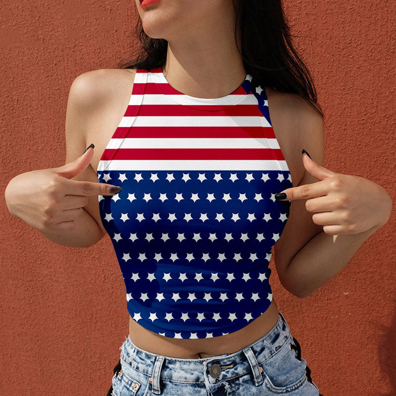 Statue of Liberty Print Sleeveless Crop Top