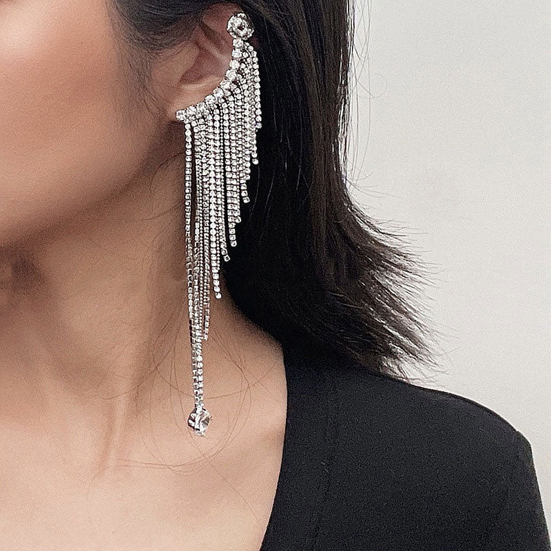 Rhinestone Tassel Design One Earring