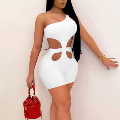 Solid One Shoulder Cut Out Romper