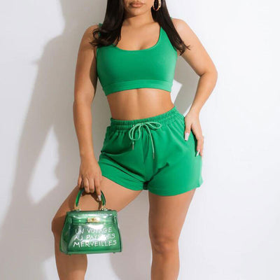 Solid 2PCS Sports Shorts Set