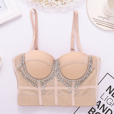 Rhinestone Decoration Tassel Design Bralette