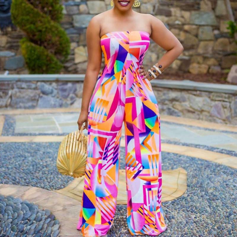 Print Off Shoulder Backless Wide Leg Jumpsuit