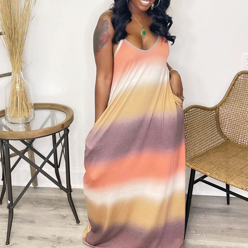 Colorful Sleeveless Loose Maxi Dress