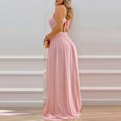 Solid V-Neck Cut Out Maxi Dress