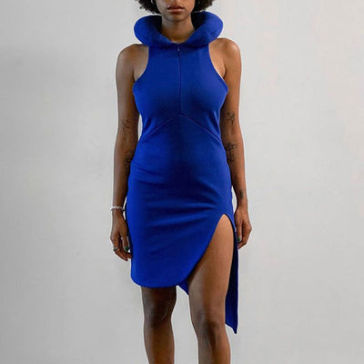 Solid Sleeveless Slit Hoodie Dress