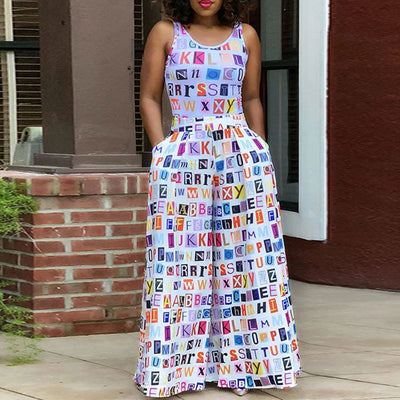 Letter Print Sleeveless Wide Leg Jumpsuit