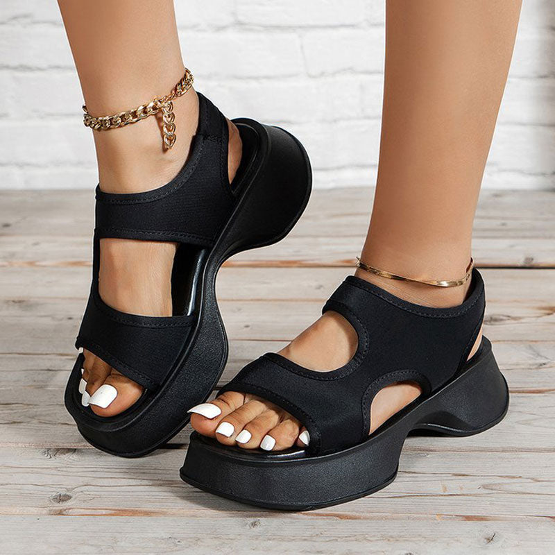 Square Toe Hollow Out Platform Sandals