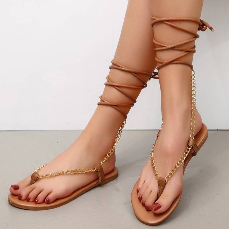 Chains Decoration Bandage Flat Sandals