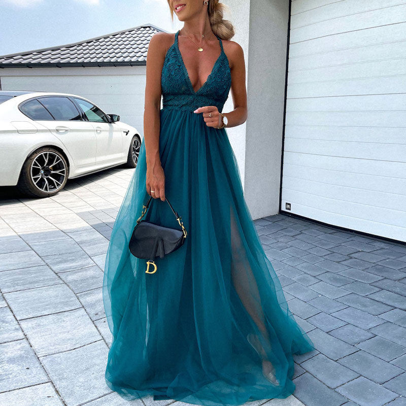 Sequins Sleeveless Sheer Mesh Maxi Dress