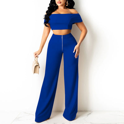 Solid Off Shoulder Tube Top & Wide Leg Pants Set