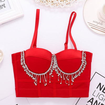 Rhinestone Decoration Tassel Design Bralette