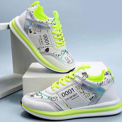 Colorful Letter Print Lace Up Sneakers