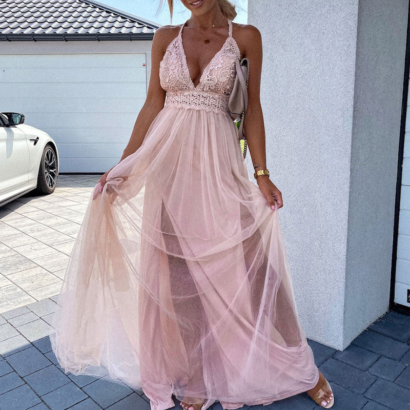 Sequins Sleeveless Sheer Mesh Maxi Dress