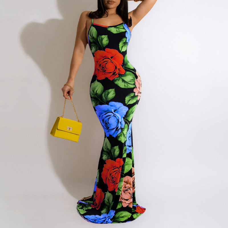 Floral Print Sleeveless Maxi Dress