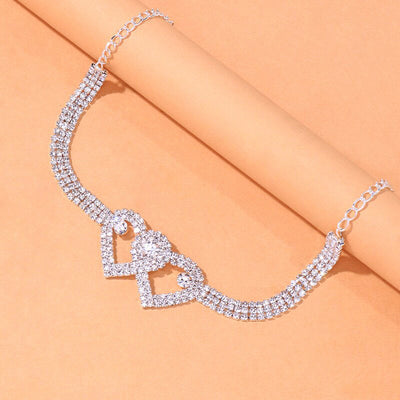 Rhinestone Double Heart Shaped Leg Chain