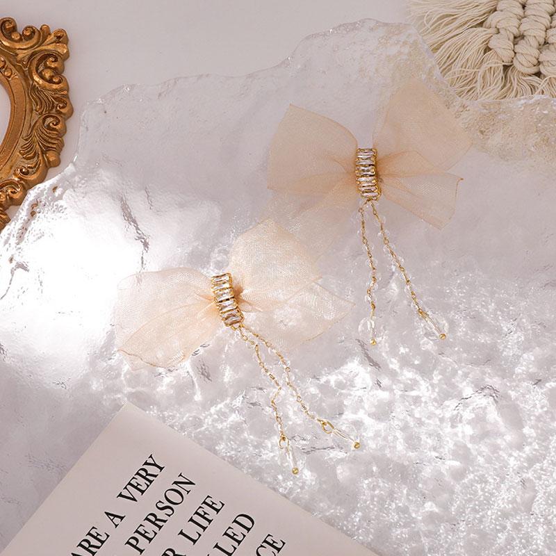 Bowknot Pattern Tassel Design Drop Earrings