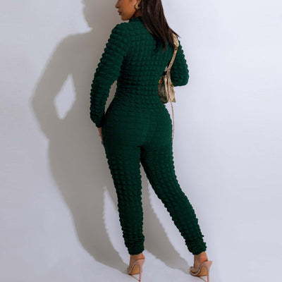 Solid Zipper Design Long Sleeve Jumpsuit