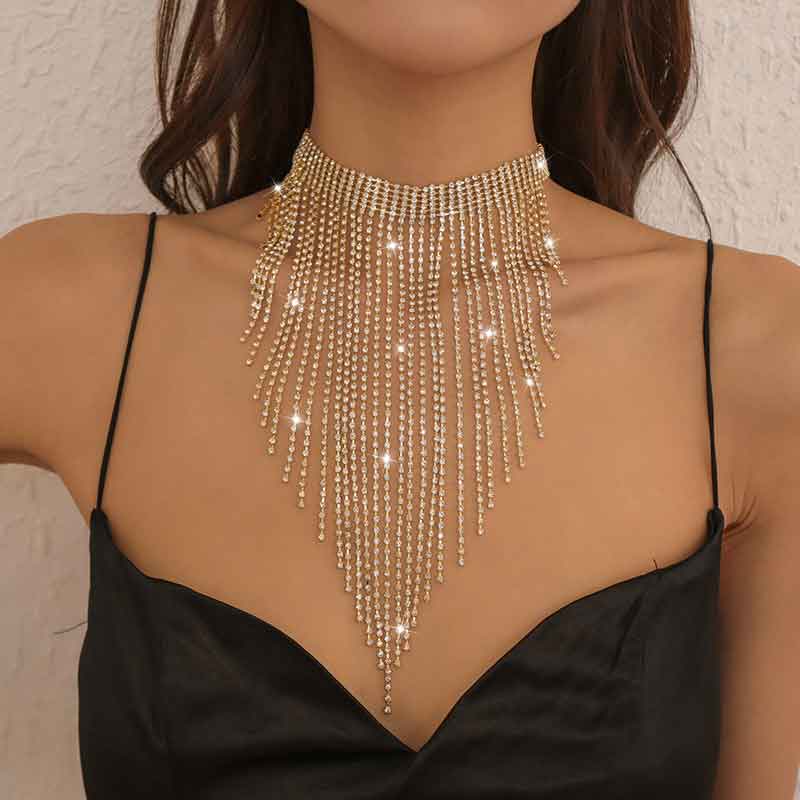 Rhinestone Tassel Design Necklace