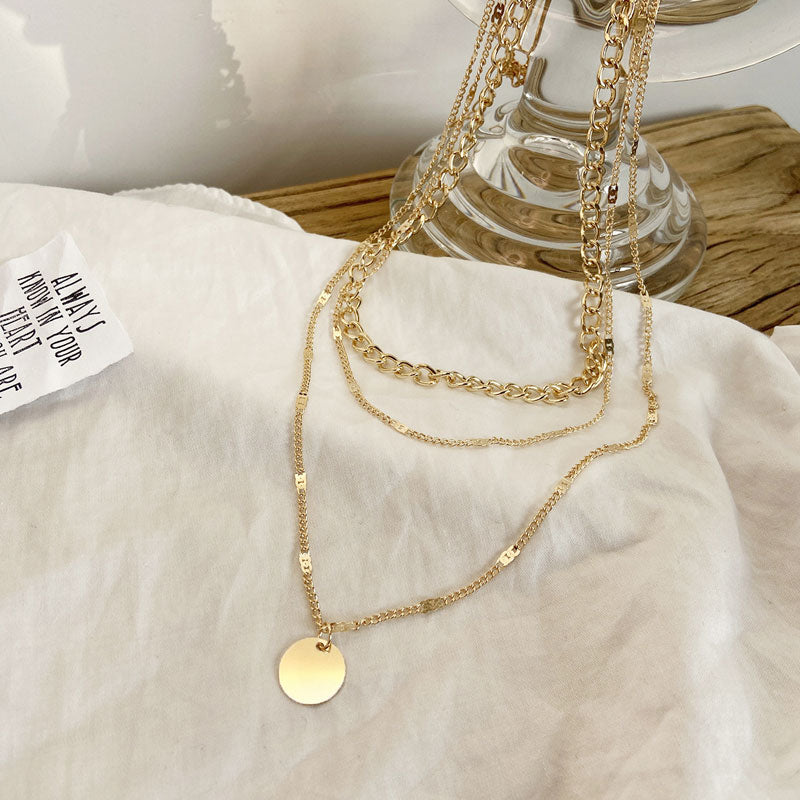 Disc Pendant Chain Layered Necklace