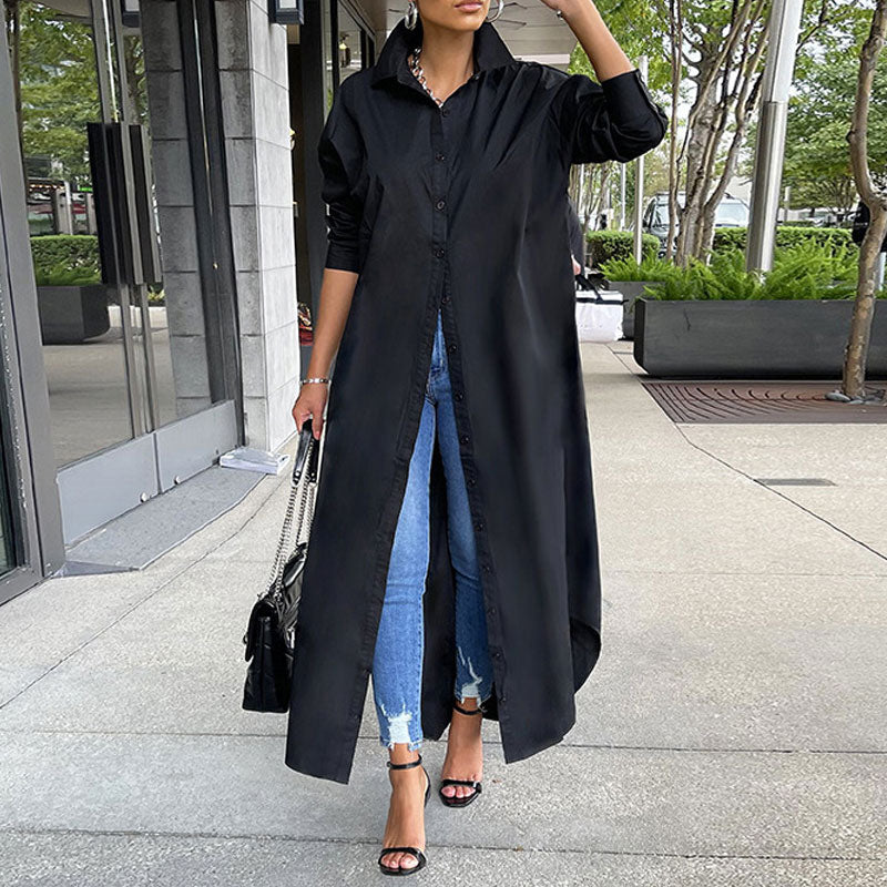 Solid Long Sleeve Maxi Shirt Dress