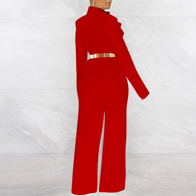 Solid Long Sleeve Cut Out Wide Leg Jumpsuit