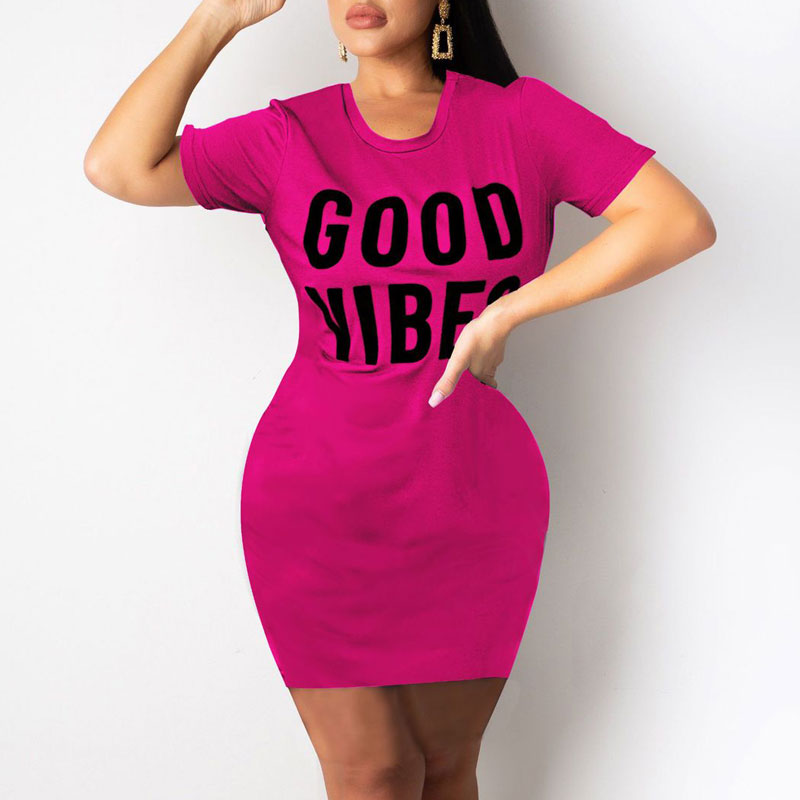 Letter Print Round Neck Bodycon Dress