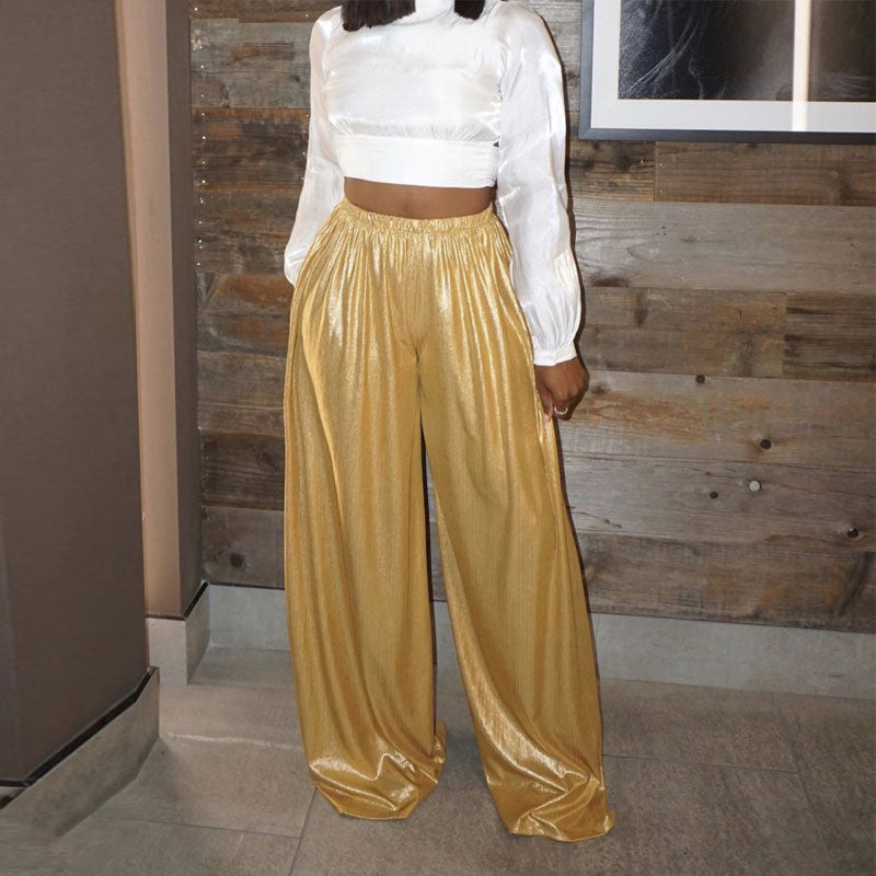 Solid High Waist Wide Leg Pants