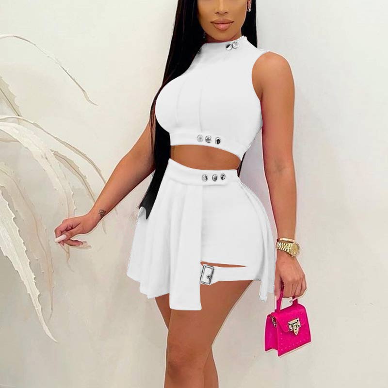 Solid Sleeveless Turtleneck Shorts Set