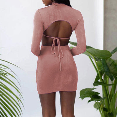 Solid Long Sleeve Cut Out Bandage Bodycon Dress