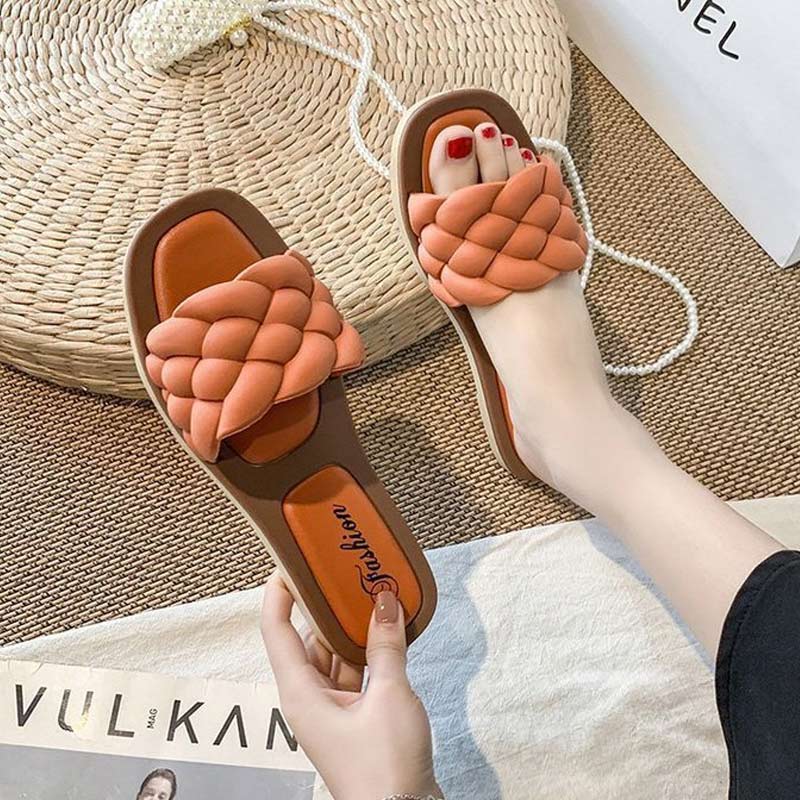 Braided Square Toe Casual Flat Sandals