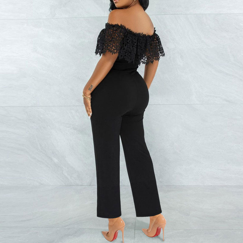 Solid Off Shoulder Sleeveless Lace Jumpsuit