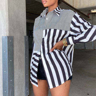 Striped Pattern Long Sleeve Loose Blouse